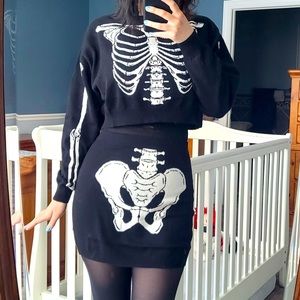 skeleton print sweater and skirt set